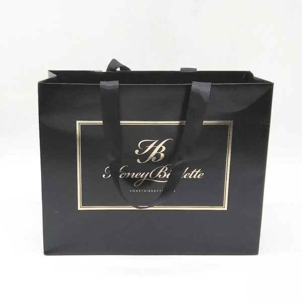 Black Foil Stamped Apparel Paper Bag with Ribbon Handles Black Foil Stamped Apparel Paper Bag with Ribbon Handles