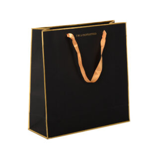 Black Foil Stamped Retail Paper Bag with Ribbon Handles