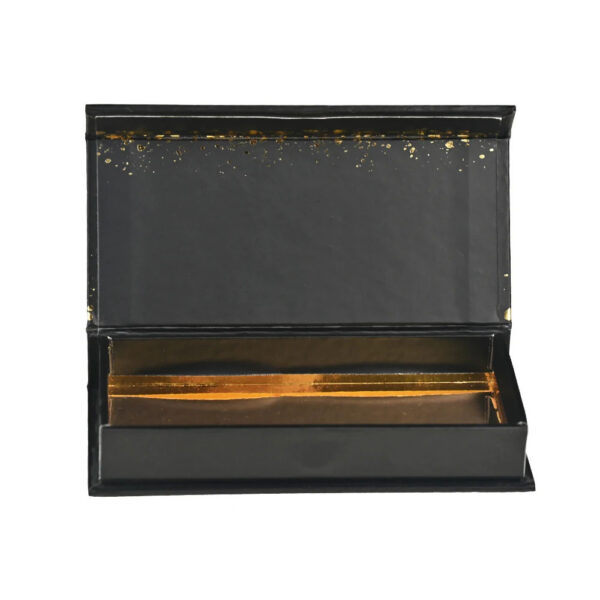 Black Gold Foil Book-Style Rigid Gift Box with Gold Tray Black Gold Foil Book-Style Rigid Gift Box with Gold Tray