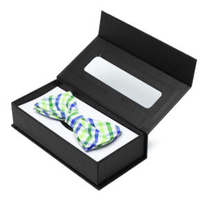 Black Textured Rigid Bow Tie Gift Box with Window Insert