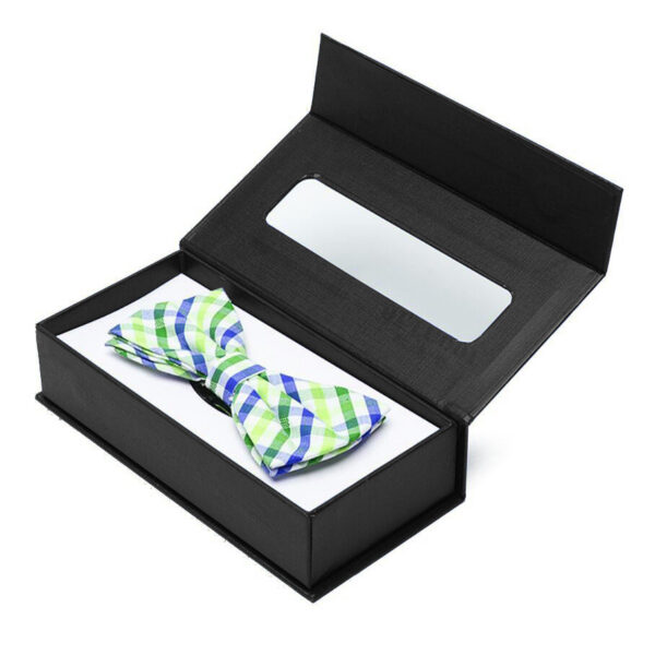 Black Textured Rigid Bow Tie Gift Box with Window Insert