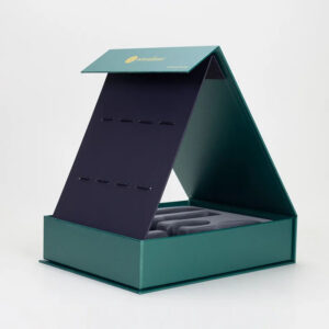 Custom Odd-Shaped Green Magnetic Rigid Box with Foam Insert