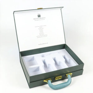 Dark Green Gift Suitcase Box with Handle and Molded Insert