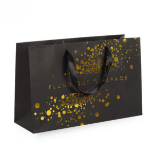 Gold Foil Printed Paper Shopping Bag with Ribbon Handles