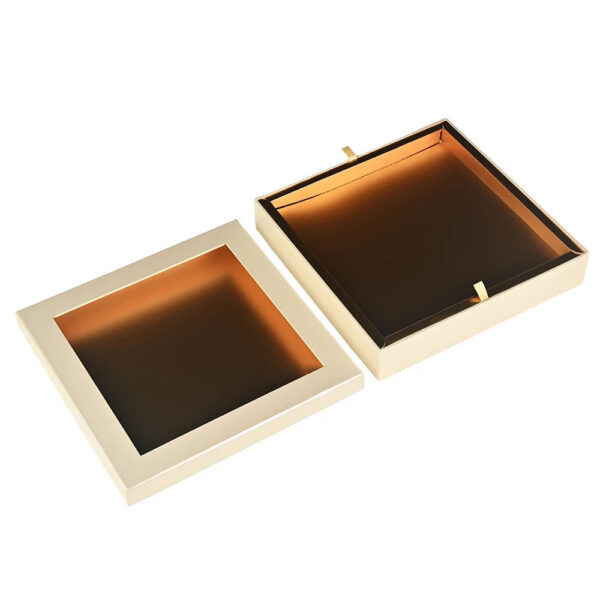 Gold Rigid Chocolate Display Box with Clear Windowed Lid Gold Rigid Chocolate Display Box with Clear Windowed Lid