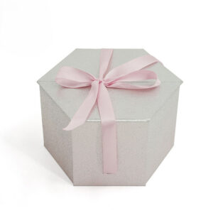 Hexagon Foldable Gift Box with Pink Satin Ribbon Closure