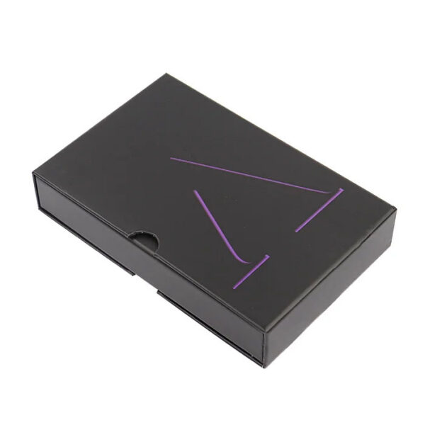 Matte Black Drawer Rigid Box with Purple Logo Thumb Notch