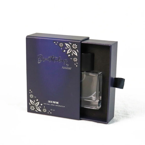 Navy Drawer Perfume Box with Ribbon Pull and Foam Insert Navy Drawer Perfume Box with Ribbon Pull and Foam Insert