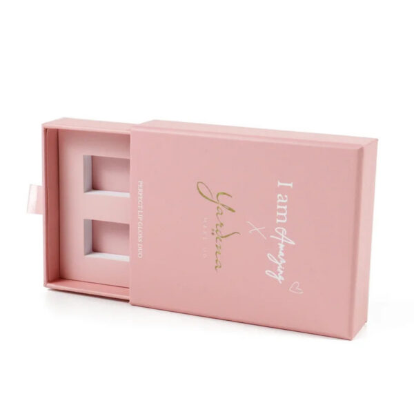 Pink Drawer Lip Gloss Duo Packaging Box with Ribbon Pull