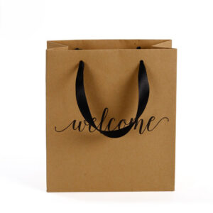 Printed Kraft Shopping Gift Bag with Black Ribbon Handles
