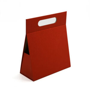 Red Rigid Folding Wine Bottle Gift Box with Die-Cut Handle