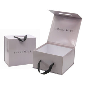 Rigid Wig Packaging Box with Ribbon Handle and Logo Print