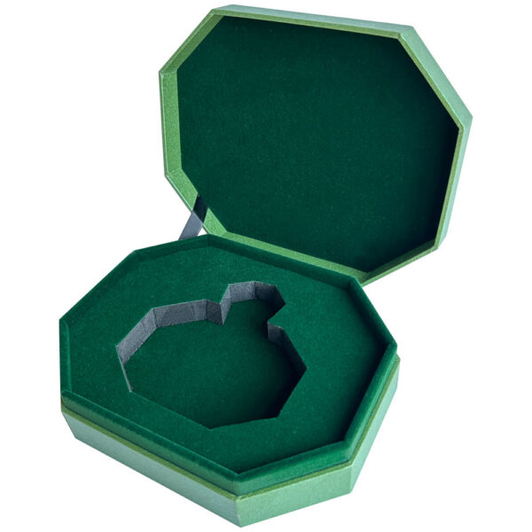 Closed octagonal perfume box with gold foil printed logo